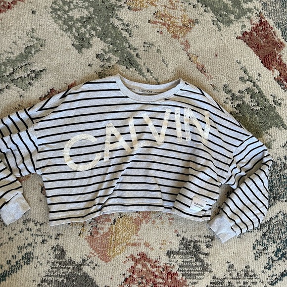 Calvin Klein Performance Cropped Sweatshirt Striped Logo Front Women’s Size M - Picture 6 of 12